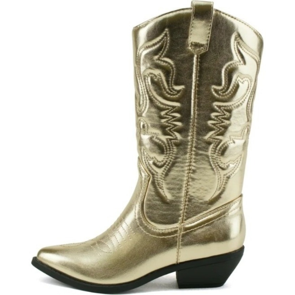 Women's Metallic Gold Western Cowboy Boots Pointed Toe Side Zip Size 9 (40) NWOT